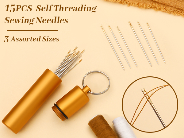 GarfxG 15 Pieces Self Threading Needles Easy Threading Needles Hand Sewing Needles