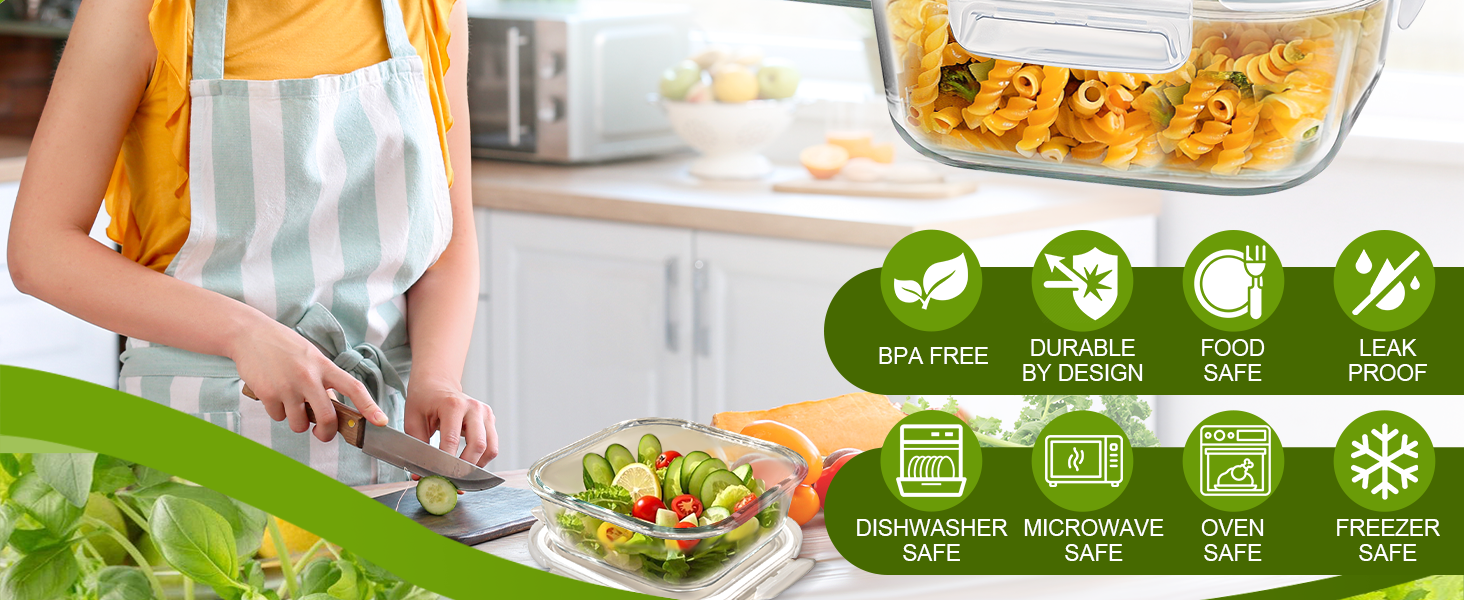 3 Cup Glass Storage Containers with Lids 24 oz, Small Square Borosilicate Glass Food