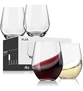 Stemless Wine Glasses Set of 4, Red White Wine Glasses, No Stem, Clear, 15oz, Premium Crystal Stu...