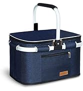 LIQING 35L Large Picnic Basket Shopping Travel Camping Grocery Bags 2 Layers of Internal Pockets ...