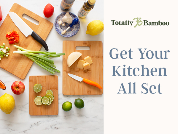 3 bamboo cutting boards in kitchen