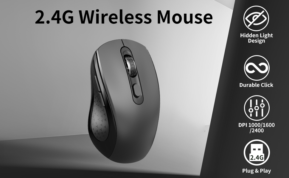2.4G Silent , Anti Slip Roller, 6 Button Ergonomics Cordless Computer Wireless Mouse