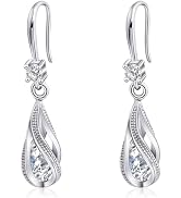 Silver Cubic Zirconia Earrings Dangling for Women Spiral Hanging Shaped Teardrop Birthstone Earri...