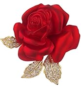 Enamel Rose Flower Brooch Pin for Women Girls Gold Plated Elegant Crystal Red Creative 3D Floral ...