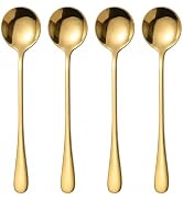 Gold Long Handle Spoons, 4PCS 7.28-Inch Stainless Steel Teaspoons, Modern Round Head Coffee Stirr...