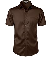 JEMITOP Men's Stretch Slim Fit Dress Shirts Formal Wedding Prom Short Sleeve Button Down Shirt wi...