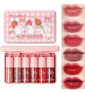 Eakroo 6 Colors Lip Gloss Set, Hydrating Korean Lip Gloss for Women, Non-Sticky Lip Oil Stain, Li...