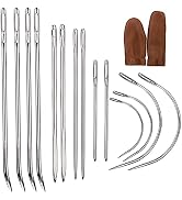 16 Pcs Heavy Duty Sewing Kit - Curved, Sack, Hand Needles, Finger Cots for Leather, Upholstery, C...