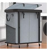 190L (50 Gal) Large Fashion Laundry Basket with Wheels, Leather Patchwork Rolling Hamper Carts, S...