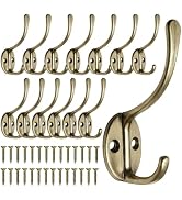 Homanu 14 Pack Coat Hooks Wall Mounted with 28 Screws, Heavy Duty Antique Brass Towel Hooks Metal...
