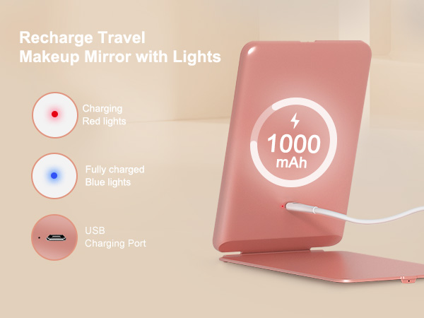 Rechargeable travel makeup mirror