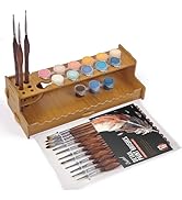 Bougimal 12 Pcs Detail Paint Brushes and Wooden Organizer Rack 2-in-1 Set, Holds Detail Brushes f...
