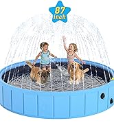 BerrysParadise Foldable Dog Pool with Sprinkler, 87'' Extra Large Non-Slip Dog Swimming Pool, 2-i...