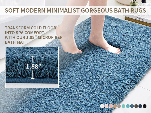 Bathroom Rugs Non Slip Washable Ultra Soft Absorbent Bath Mat Quick Dry Shaggy for Tub Blue Decor