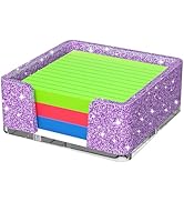 Kucle Sticky Note Holder, Glitter Purple Acrylic Notepad Holder 3x3 in Self-Stick Note Dispenser ...