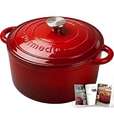 Parmedu 5.5QT Enameled Cast Iron Dutch Oven for Sourdough Bread Red | Non-Stick Slow Cooking & Ho...