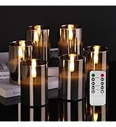 Girimax Grey Glass Flameless Votive Candles with Remote Timer, Real Wax Flickering LED Battery Ca...