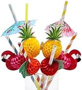 100PCS Flamingo Fruit Paper Straws Coffee & Cocktail Stirrers,Disposable Drinking Straws,Tropical...