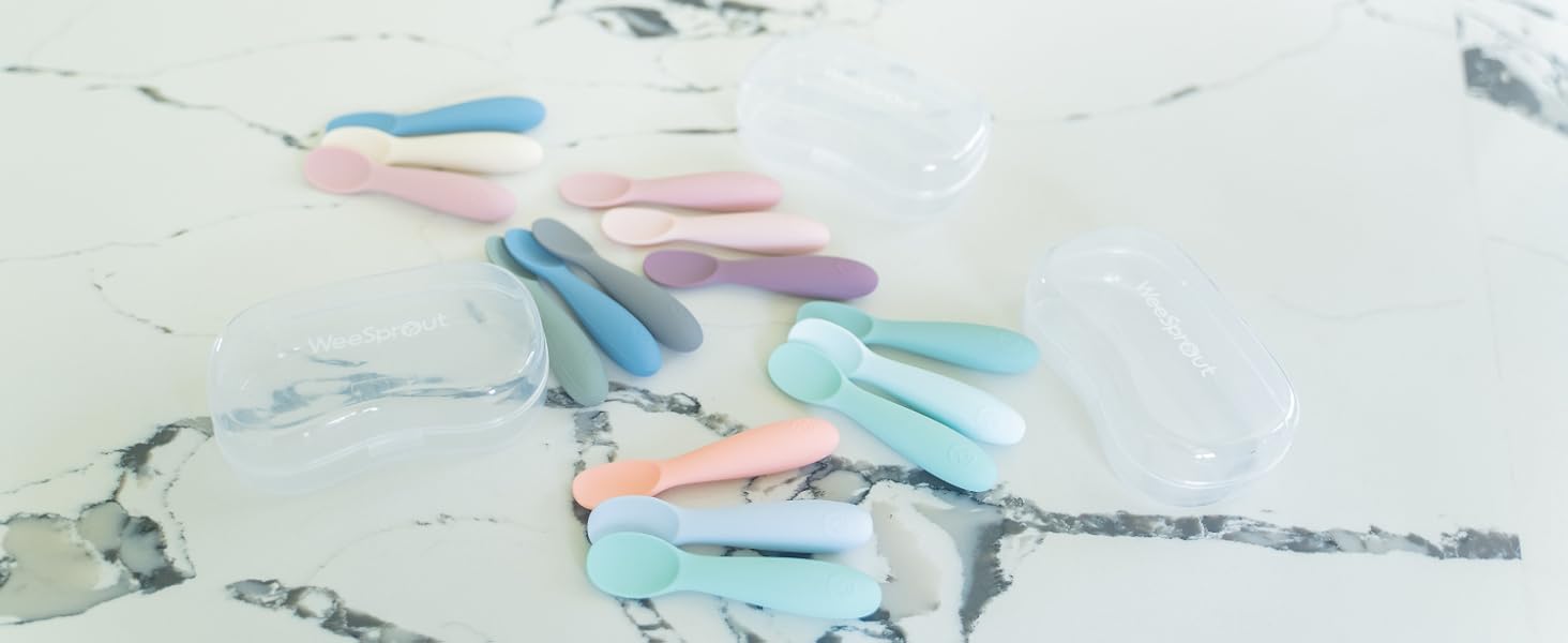 baby led weaning spoons silicone soft gum safe utensils for self feeders 6 months plus with case