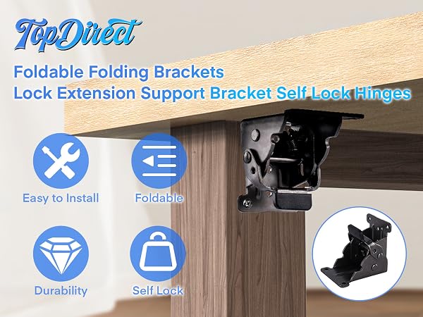 Folding Brackets, TopDirect Lock Extension Support Bracket Foldable Self Lock Hinges with Screws