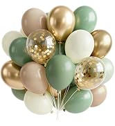 PartyWoo Sage Green Balloons 66pcs 12 Inch Metallic Gold Sand White Light Brown Gold Confetti Bal...