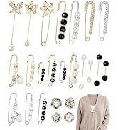 24 Pcs FIVEIZERO Pearl Brooch, Pant Waist Tightener Safety Pin Double Faux Pearl Brooches for Wom...