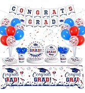 205pcs Graduation Party Supplies, Graduation Party Decorations 2024, Blue White Red Congrats Grad...