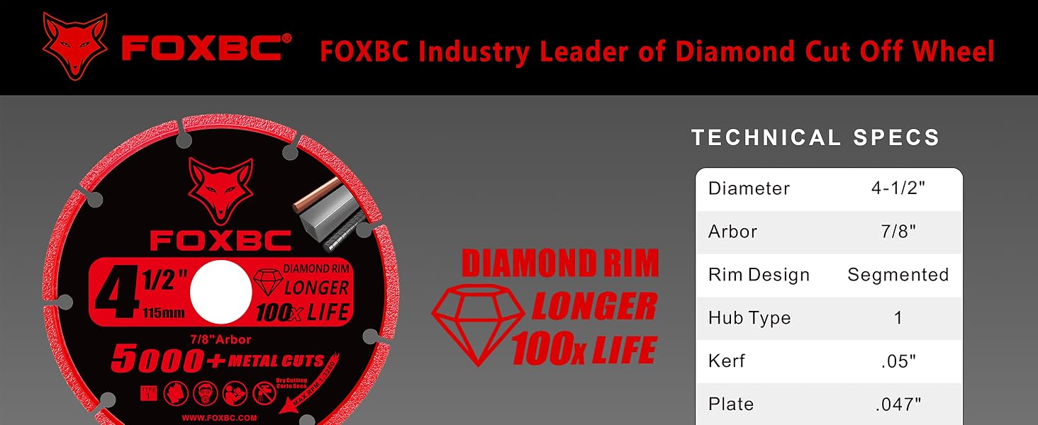 FOXBC 4 1/2 Inch Cut Wheel Metal Cut-Off for Angle Grinder