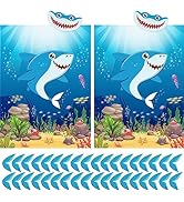 ASTARON 2Pack Pin The Tail on The Shark Game, 2 Big Posters 21"x 28" and 48pcs Tail Stickers for ...