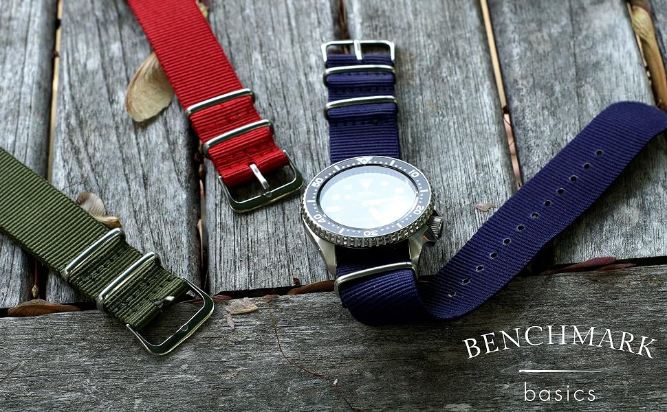 Nylon Slip Through Military Watch Straps on Wood Table