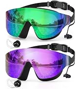 Zoomsnail Swim Goggles 2 Pack, Rimless Wide View Swimming Goggles for Adult, Anti-Fog UV Leaking ...