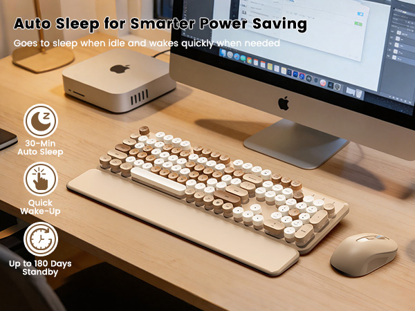 Auto-sleep saves power after 30 mins and wakes quickly, helping extend battery life for use