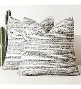Foindtower Set of 2 Faux Fur Textured Modern Throw Decorative Pillow Covers Square Accent Striped...