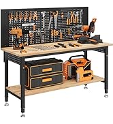 CAMMOO 60" Work Bench Adjustable Height with Storage Shelf, Max Load 2000 LBS Heavy Duty Rubberwo...