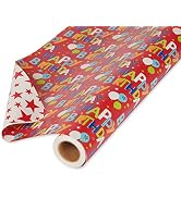 American Greetings Reversible Wrapping Paper, Happy Birthday Lettering and Stars (1 Jumbo Roll, 1...