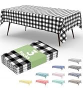 Smiry 3 Packs Gingham Disposable Table Cloth, 54 x 108 Inch Waterproof Plastic Tablecloth, Rectan...
