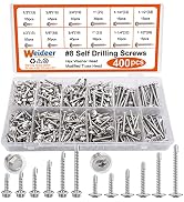 weideer 400pcs #8 Self Drilling Screws Self Tapping Tek Screws Assortment Kit Hex Washer Head Mod...
