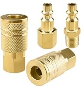 UBANU 3 Pack 1/4" NPT Brass Air Coupler & Plug Kit, Quick Connect Fittings (Female + Internal/Ext...