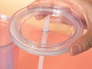 Clear Acrylic Tumbler with Straw and Lid 32 oz, Double Walled Insulated Reusable Plastic Cup
