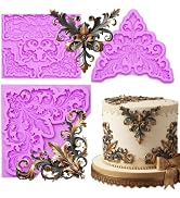 Baroque Floral Silicone Fondant Molds, Relief Scroll Filigree Lace Border Curlicues Chocolate Mol...