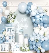Dusty Blue Balloon Garland Arch Kit with 4 Baby Boxes, 140PCS Blue and White Balloons with BABY L...