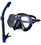 Snorkeling Gear for Adults, Snorkel Mask Set 180 Degree Tempered Glass Anti Fog Goggles Dry Top S...