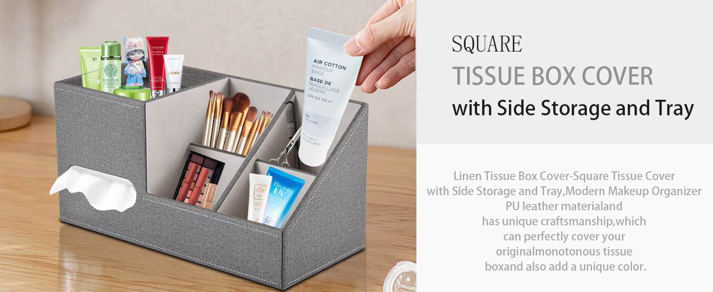 Square Tissue Box Cover with Storage Tray