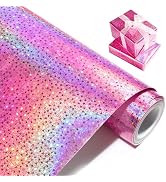 Juertime Pink Wrapping Paper Roll, Metallic Holographic Star Gift Wrap -17 Inches X 32.8 Feet