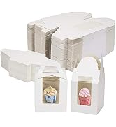 Jucoan 100 Pack White Single Cupcake Boxes, Kraft Paper Individual Cupcake Container with Window ...