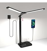 Woputne LED Desk Lamp, Dual Heads, Height Adjustable, USB Charging Port, 5 Light Modes & Dimmable...