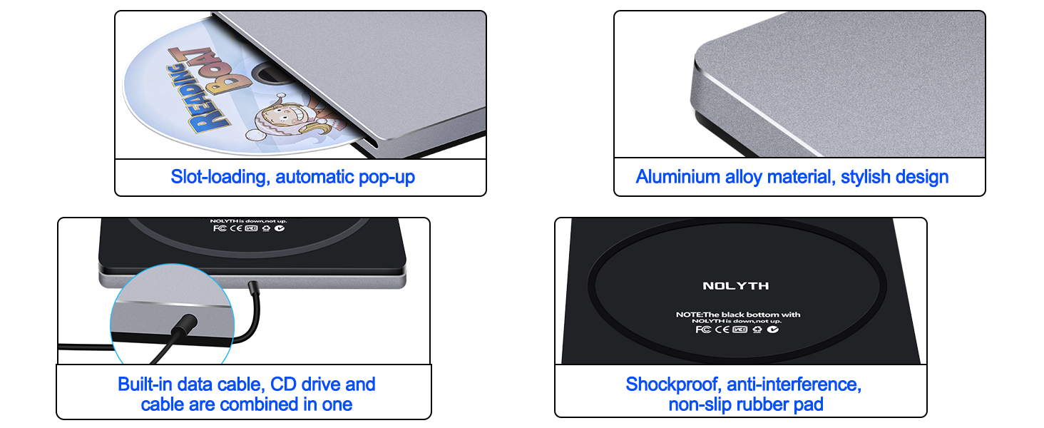This external CD/DVD drive for mac is slot-loading with special design for Mac/MacBook/iMac.