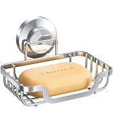 LEVERLOC Soap Dish, Soap Bar Holder for Shower Suction Cup Wall Mounted, Stainless Steel No-Drill...