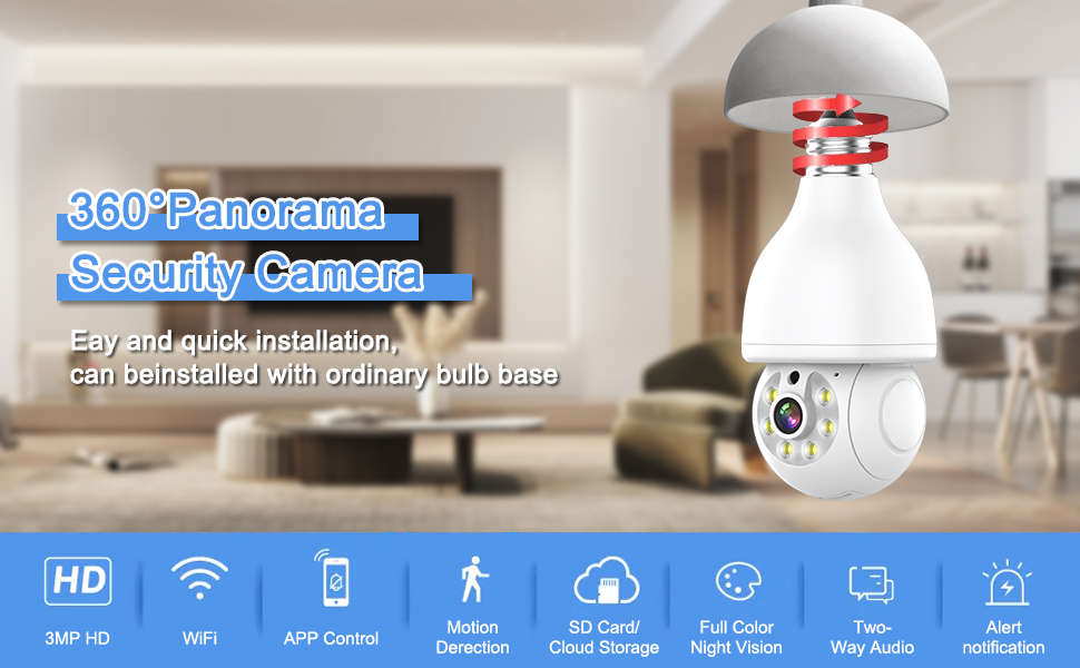 Outdoor Light-Bulb Security Camera Wireless 5Ghz Wifi Support ONVIF NVR RTSP Stream Work With Alexa