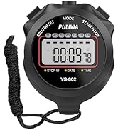 PULIVIA Stopwatch Timer Lap Split Digital Stopwatch with Clock Calendar Alarm, Large Display Stop...
